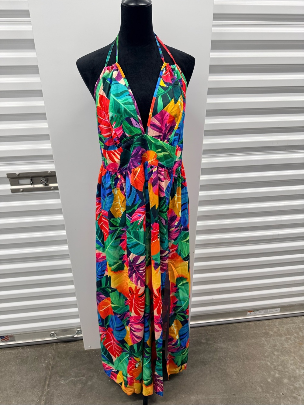 Tropical Multicolor Halter Maxi Dress - women